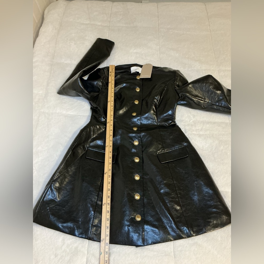 Meshki Black Leather Button-Up Women's dress - Picture 10 of 10